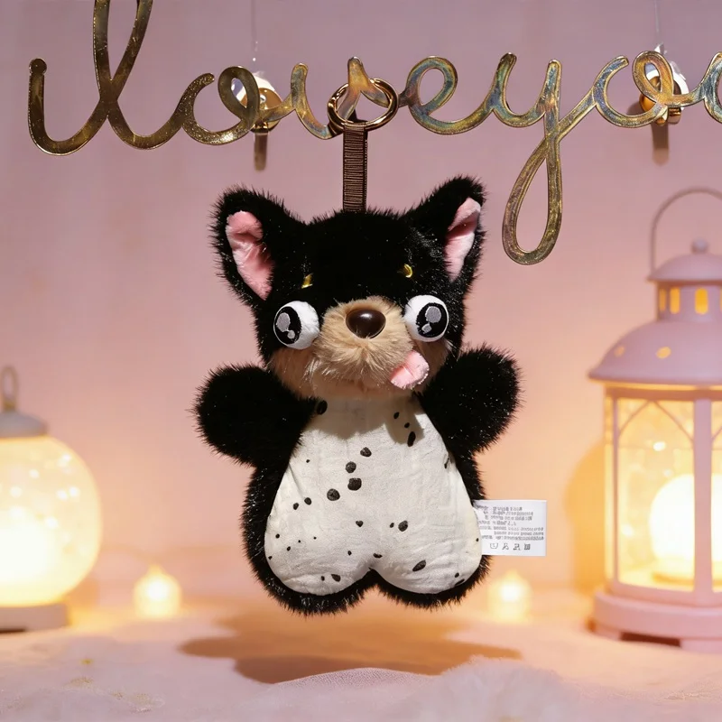 Soft Fluffy Squeeze Dog Plush Keychain Cute Stuffed Puppy with Pop Eyes Ideal for Gift, Bag Decor and Stress Relief