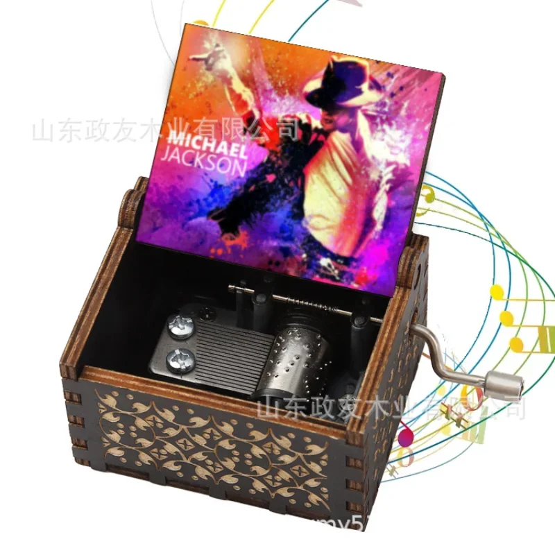 Wooden music box Wooden hand crank ornament Music box Michael Jackson music box Birthday gift