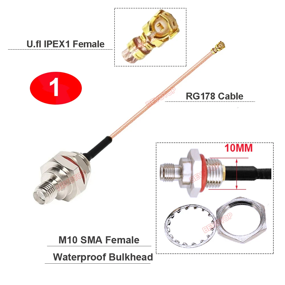 10PCS/LOT M10 M12 M16 SMA / RP-SMA Female to u.FL 1 Female Connector RF Coax Antenna Extension Cable  RG178 SMA  Cable