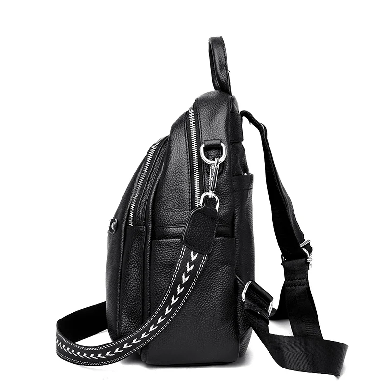 Cowhide Backpack High-Capacity Ladies 2023 Women\'s School Travel Chest Bag Fashion For Girls Shoulder Bags Black Chest Pack