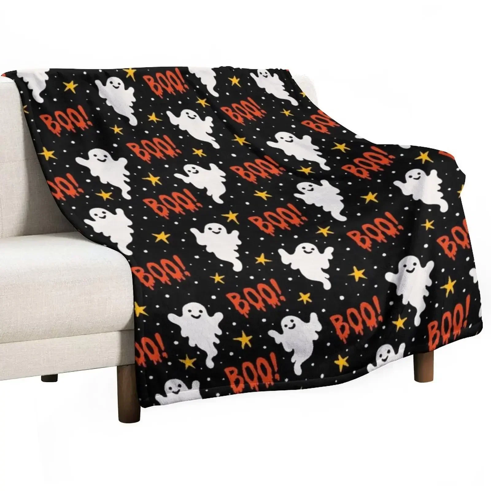 

Boo! Halloween Ghosts on Black Throw Blanket Heavy Decorative Sofa Luxury Throw Blankets