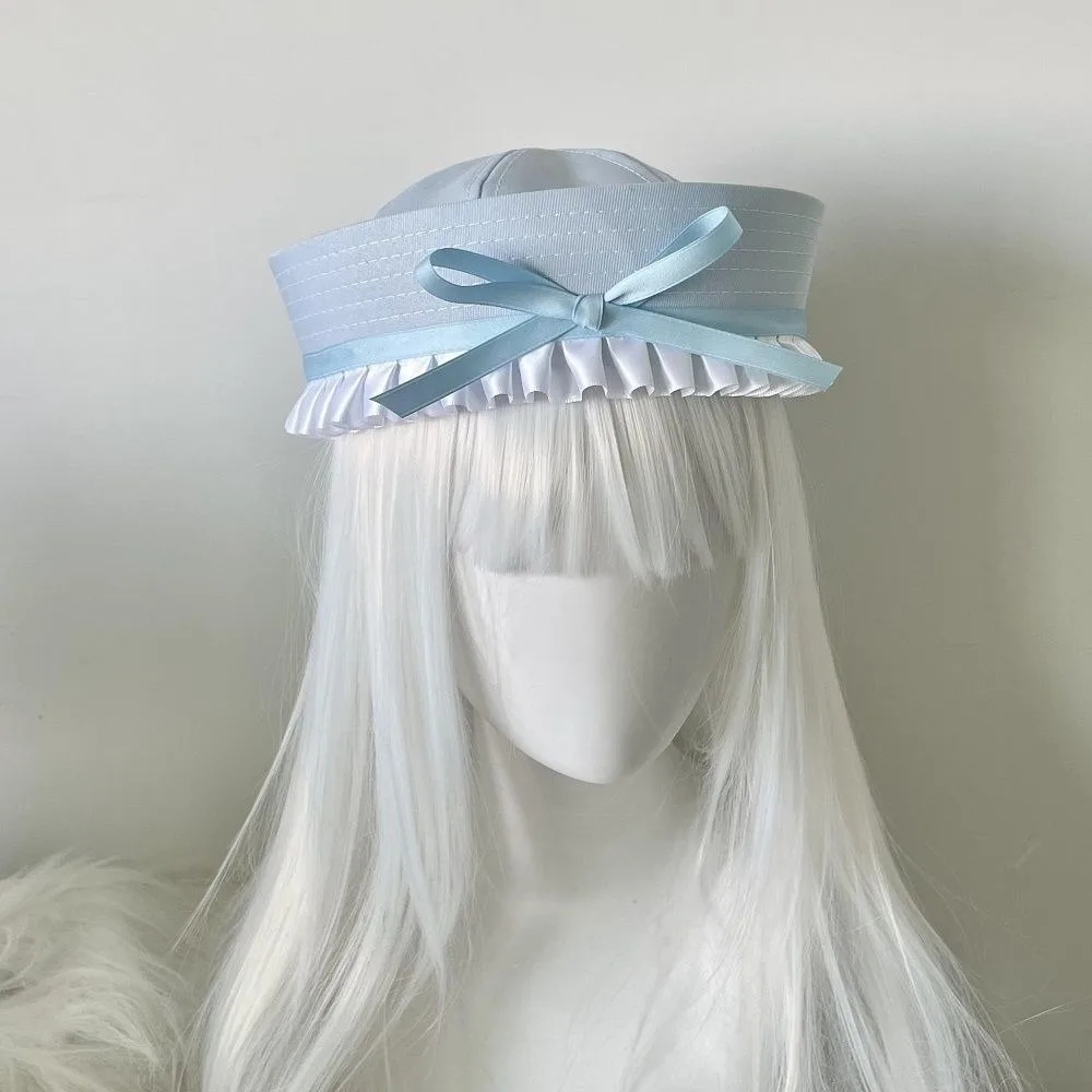 

Fashion Ruffle JK Bow Beret Dome Flip Eaves Sailor Hat Cosplay Korean Style Navy Cap Ladies