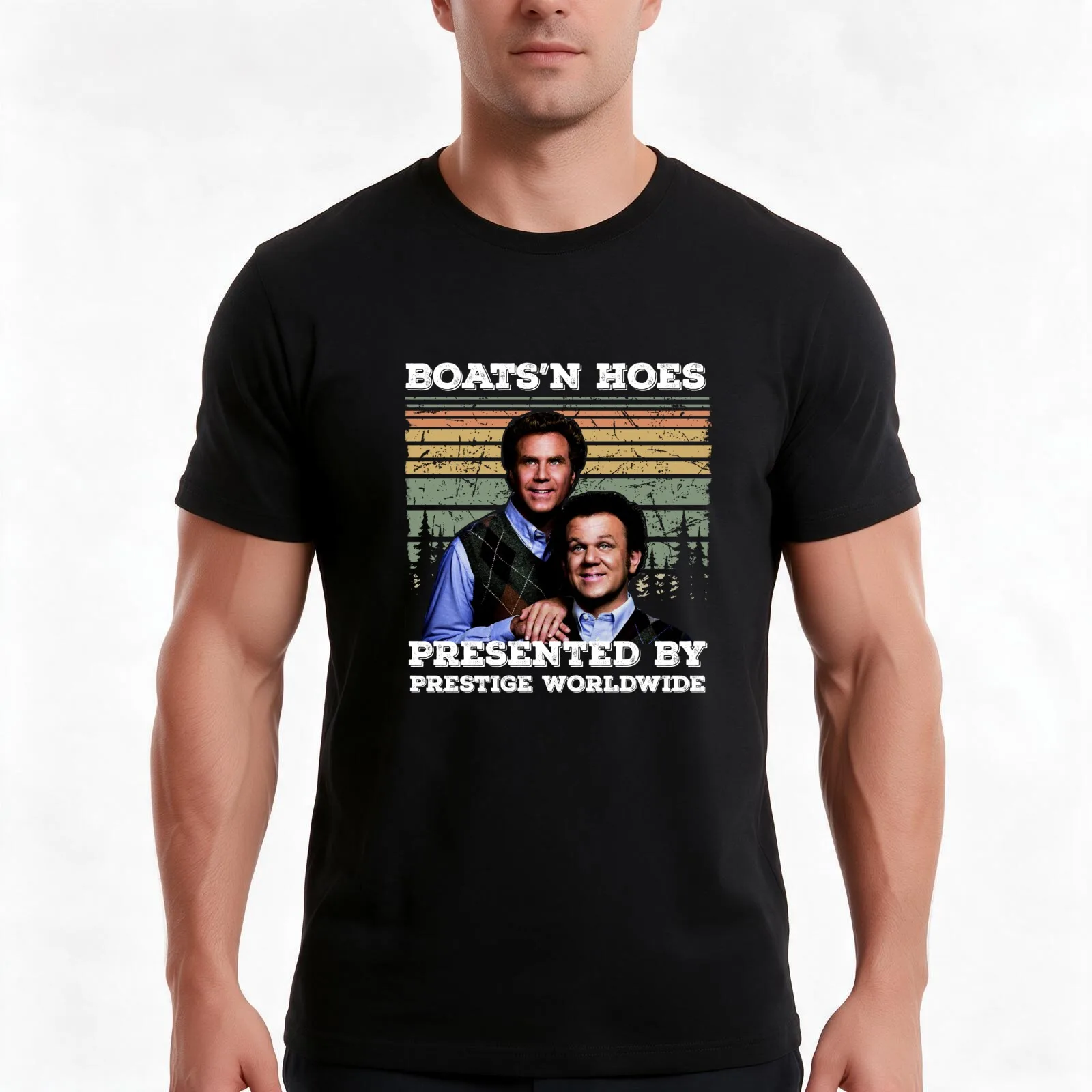 Boats N Hoes Presented by Prestige Worldwide T-Shirt, Summer Casual Cotton Tee, Oversized Streetwear Tops, Vintage Graphic Print
