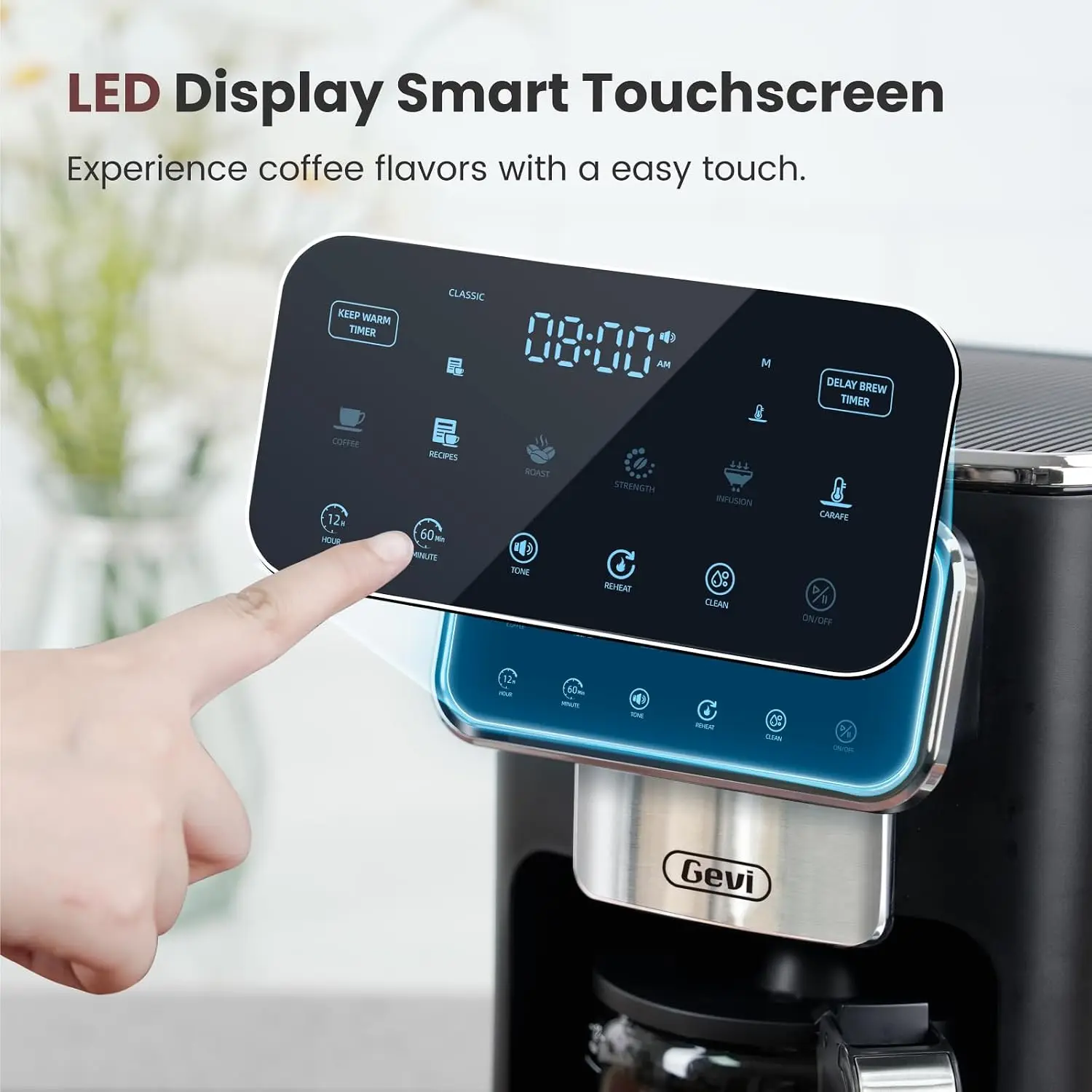 Programmable 12-Cup Coffee Maker with Touchscreen, Strong Brew and Iced Coffee Functions, Auto Shut-Off, 4-Hour Keep Warm Featur