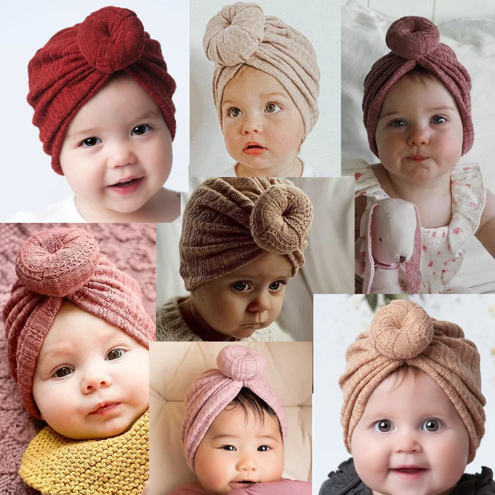 Chapeau tricoté en forme de beignet pour bébé, couleur unie, Turban doux pour nouveau-né, pour fille et garçon