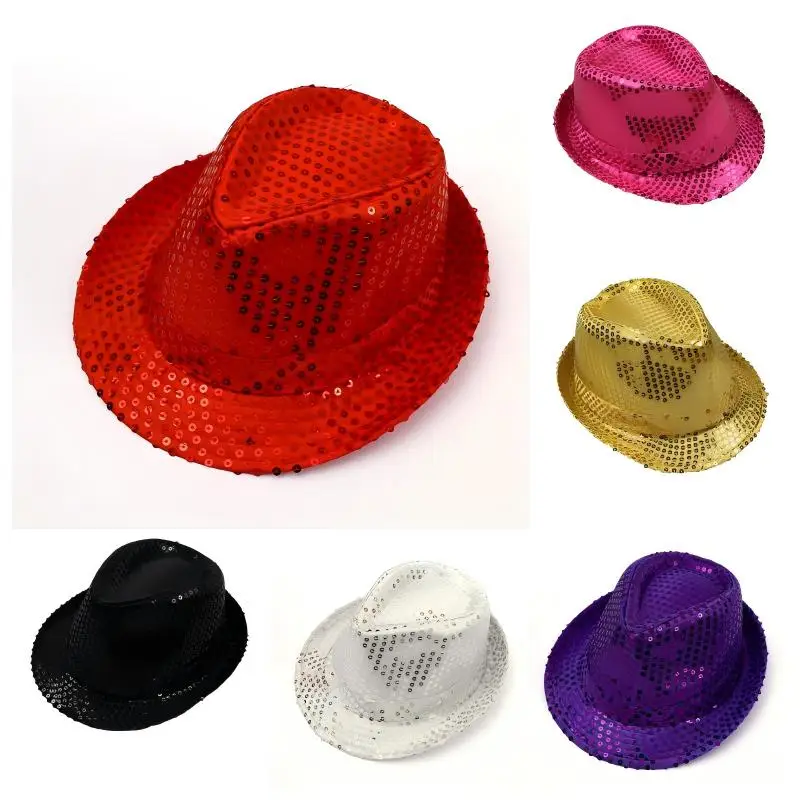 Magic Show Hat Universal for Adults and Children Fashionable Top Hat Silver Sequin Jazz Hat Stage Magic Hat