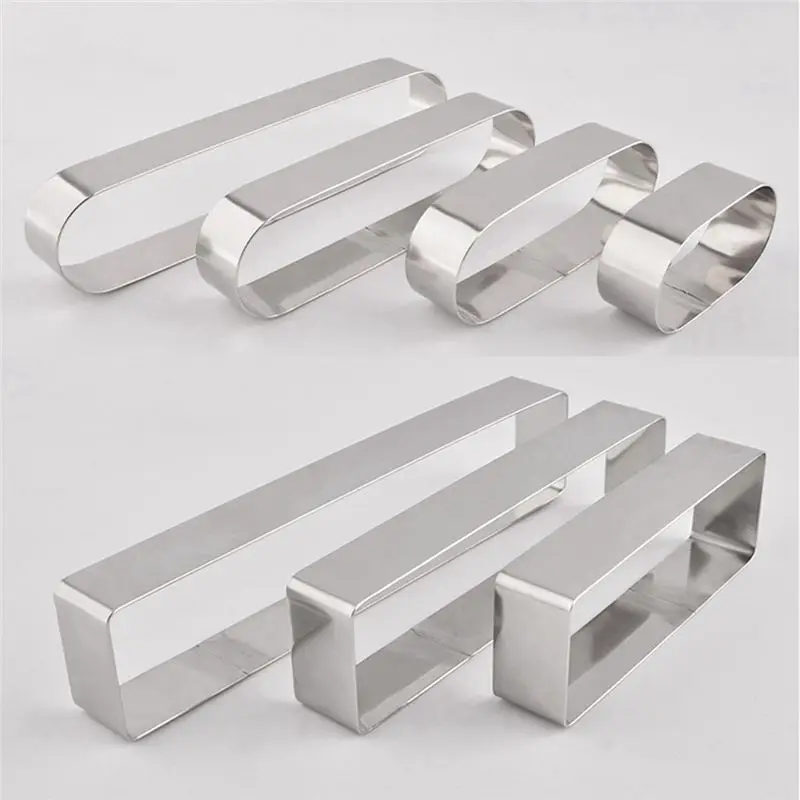 AS94-Stainless Steel Mousse Ring Mold, Long Oval Tiramisu Baking Mold, Mini Cookie Cutters For Cakes, Pies, Desserts