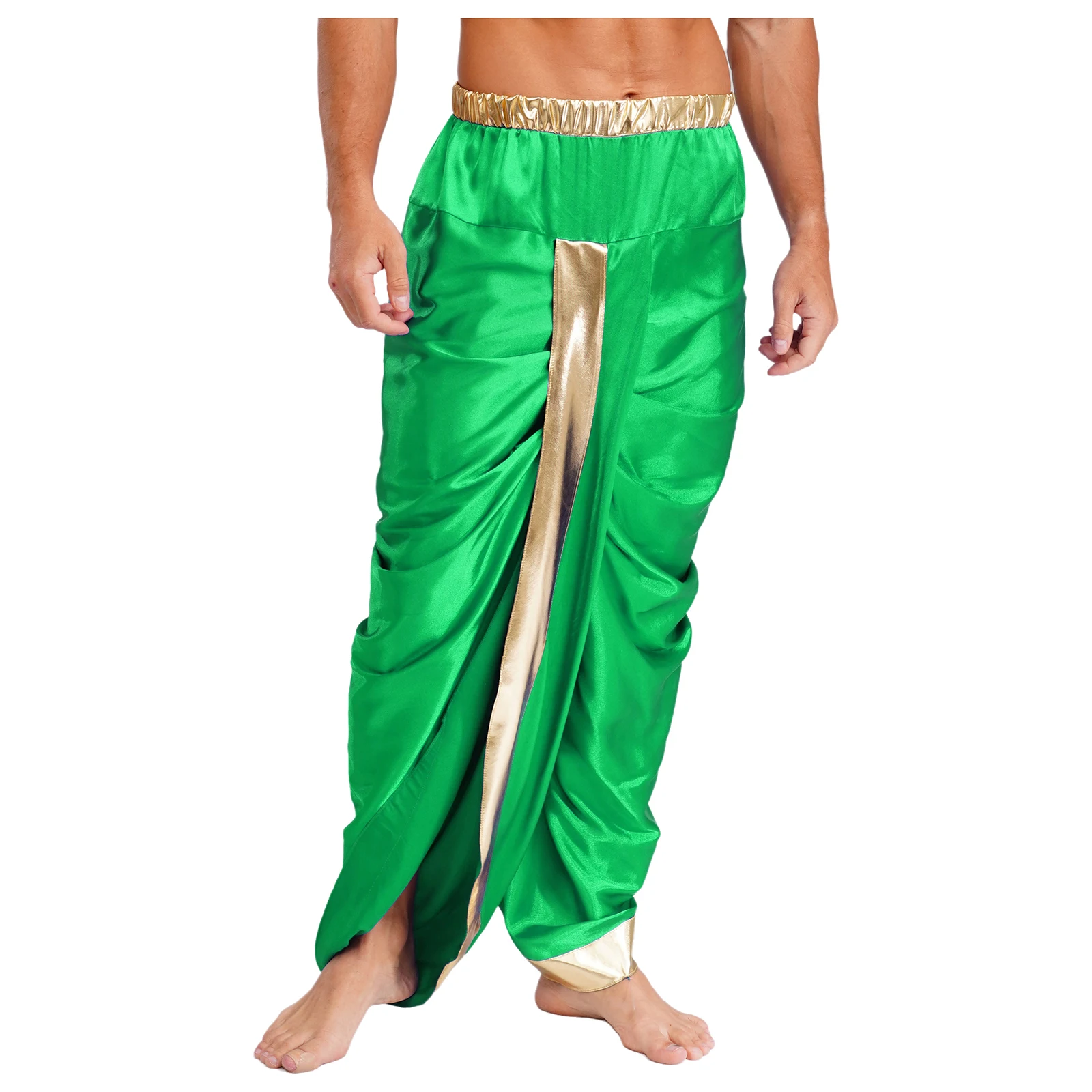 

Мужские индийские готовые к ношению брюки Dhoti Хэллоуин Фестиваль Вечеринка Индия Традиционный костюм Эластичный пояс Блестящие атласные брюки