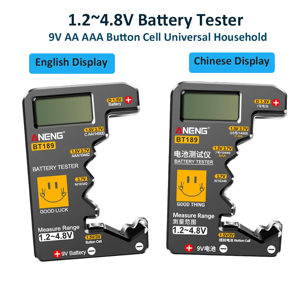 1.2~4.8V Battery Tester 9V AA AAA Button Cell Universal Household Battery Tester LCD Digital Display Power Bank Detector Tool