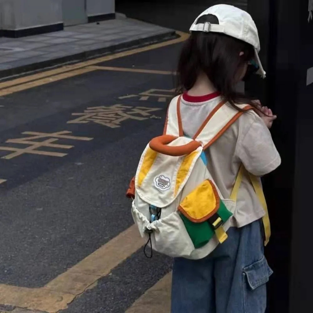 

Color Matching 2 Sizes Parent-child Bags Korean Style Large Capacity Drawstring Schoolbag Nylon Multi-pocket Kids Backpack