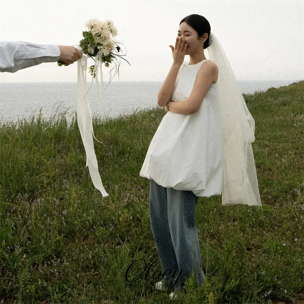 OLOEY Sleeveless Mini Korea Wedding Dress Photo Shoot Simple Bubble A-Line Reception Dress Customized Wedding Party Dress