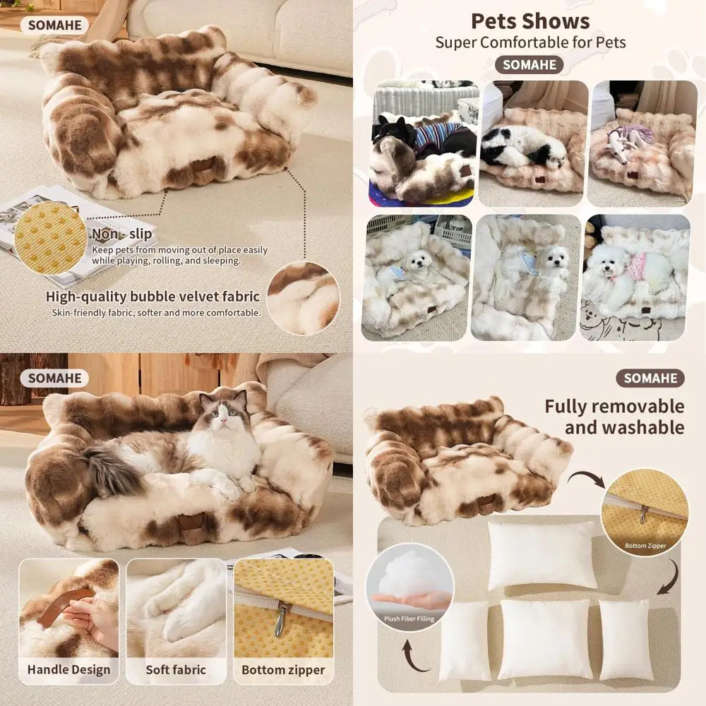 

Cat Bed for Indoor Cats Dog Couch Cat Couch Bed Washable Dog Beds for Small Dogs & Cats with Removable Cover, Fluffy Pets Couch