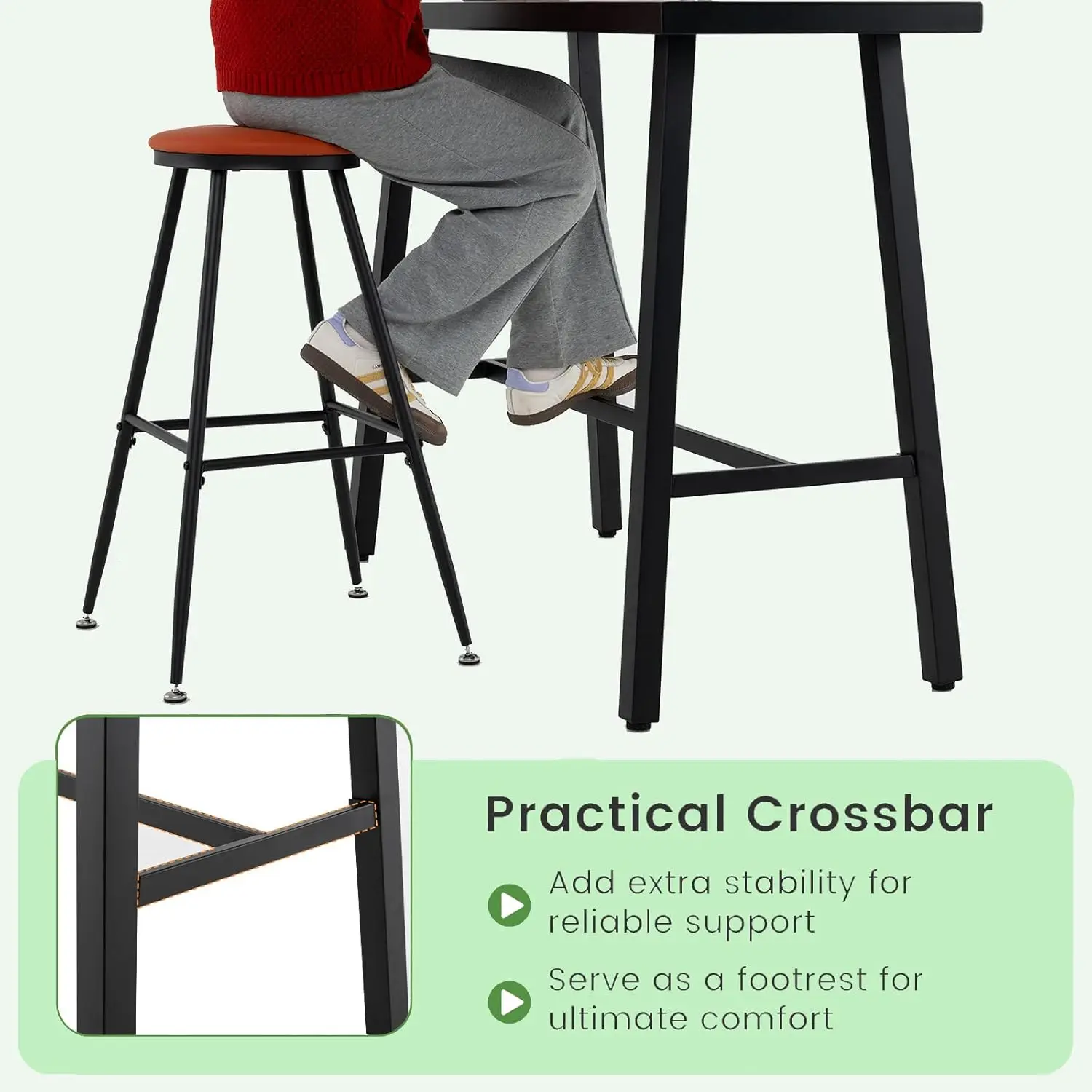 36" Outdoor Bar Table, Rectangular High Pub Table with Adjustable Foot Pads, Patio Counter Height Dining Table for Balcony, Back