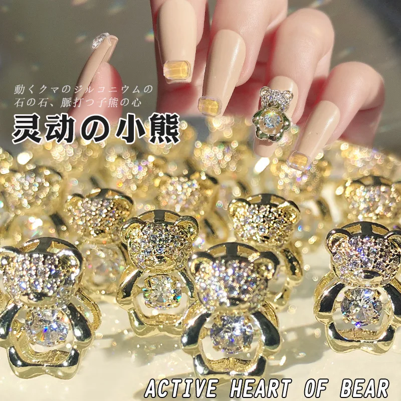 

Zircon Active Heart of Bear Pendant 3D Alloy Nail Art Decorations Spin Crystal Nail Art Japanese Jewelry Nail Rhinestone B025(1)