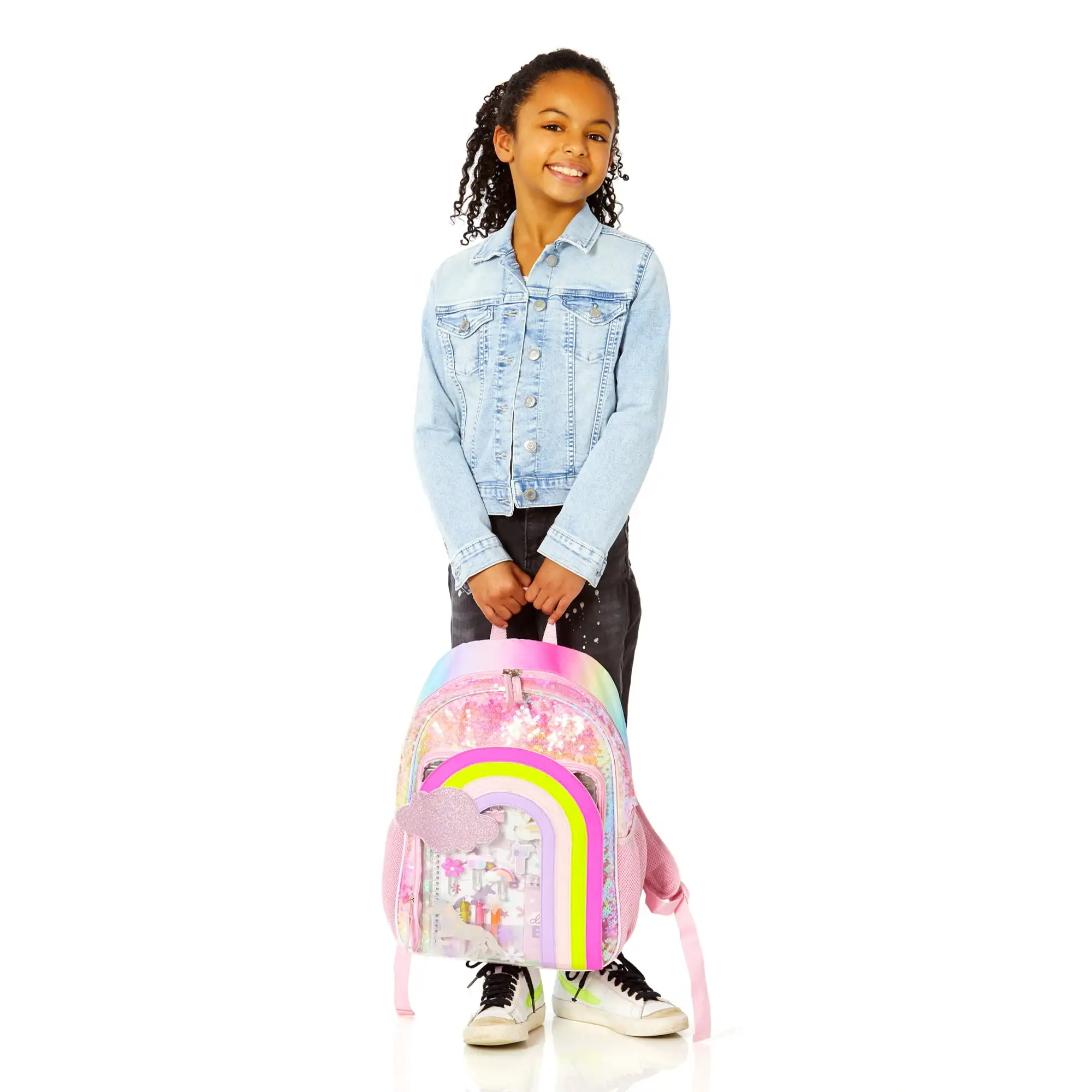 

Schoolyard Vibes Rainbow Girls 17" Sequin Stationary Kids Backpack Set, Pink