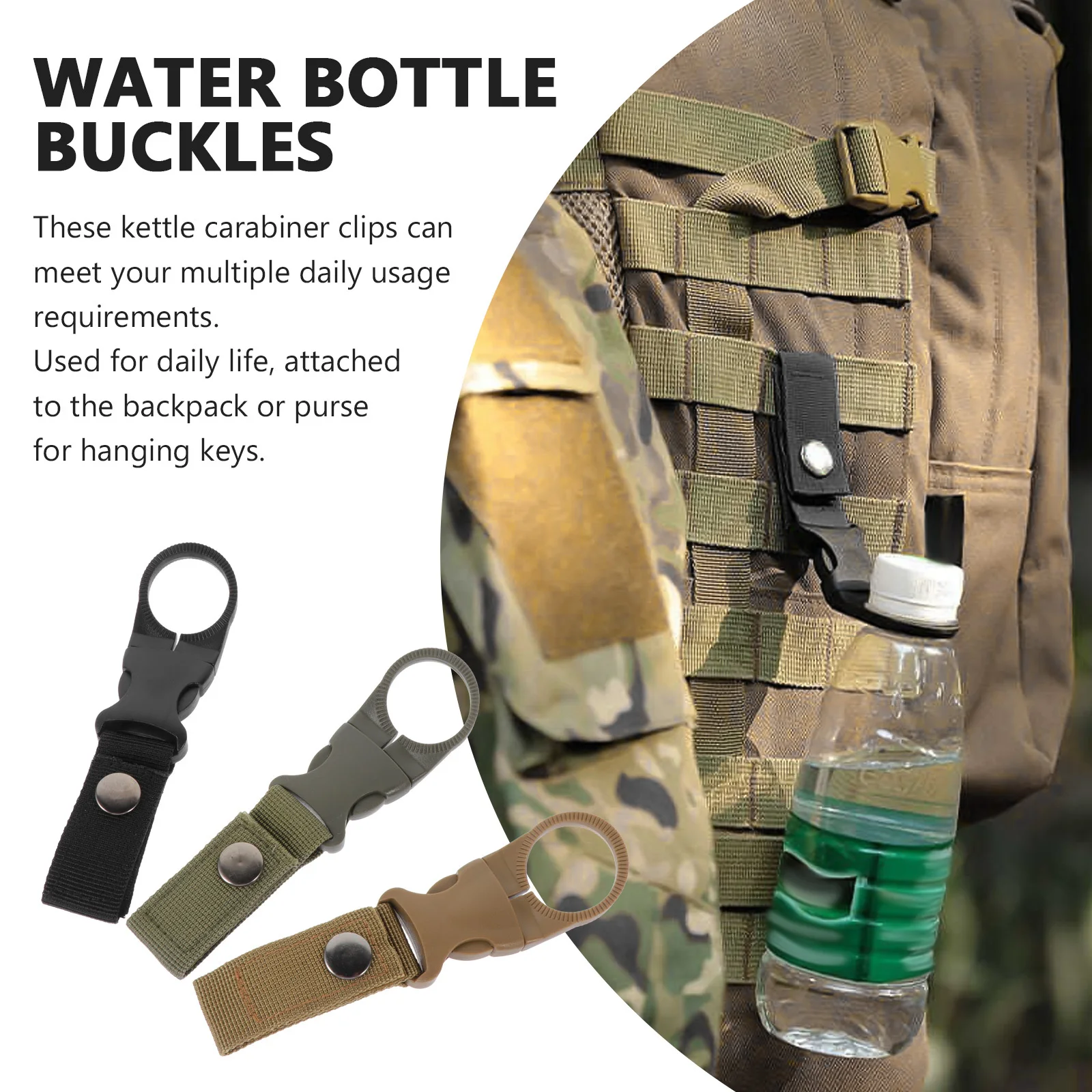 

3Pcs Heavy Duty Water Bottle Buckles Multi-Functional Outdoor Nylon Kettle Holders Water Bottle Strap
