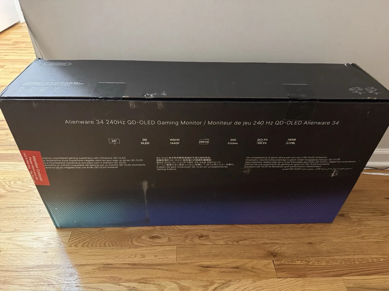 Alienware AW3425DW 34” QD-OLED-gamingmonitor (240 Hz, HDR, gloednieuwe staat)