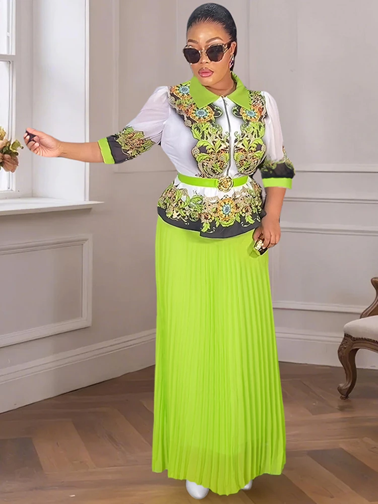 

Party Evening Dress For Women Tops And Skirt Suit 2 PCS Set Clothing African Dashiki Print Outfits Elegant Office Ladies Overall