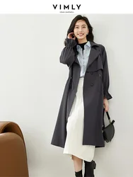 Vimly Long Trench Coat for Women 2023 Autumn England Style Notched Collar Double Breasted Drawstring Waisted Jacket Clothing