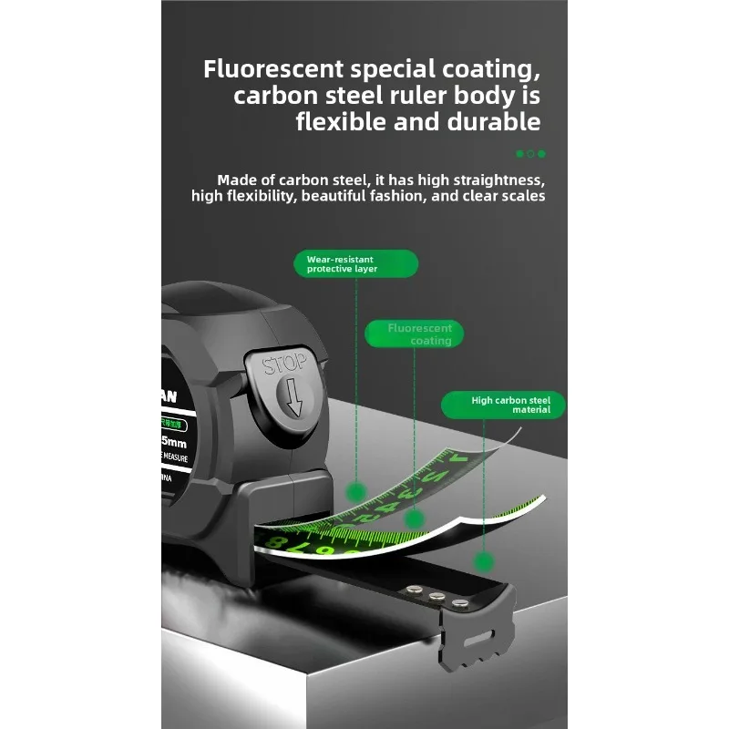 شريط قياس فولاذي فلوري سميك وواسع ذاتي القفل مسطرة ليزر عالية الدقة أداة قياس منزلية يجب اقتناؤها #5