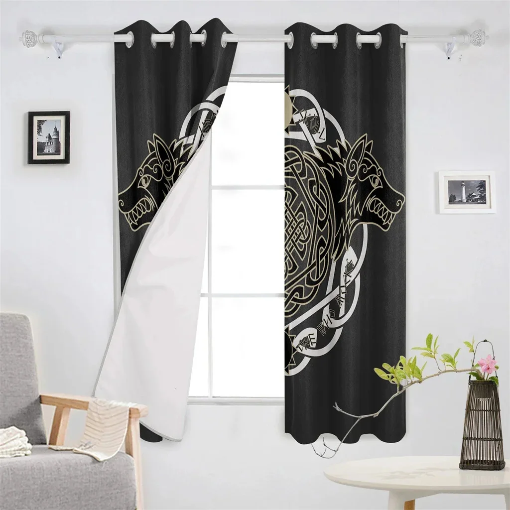 3D Viking Wolf Totem Religion Symbol Black Curtains Living room Kitchen Kids room Bedroom Window Decorative Curtains