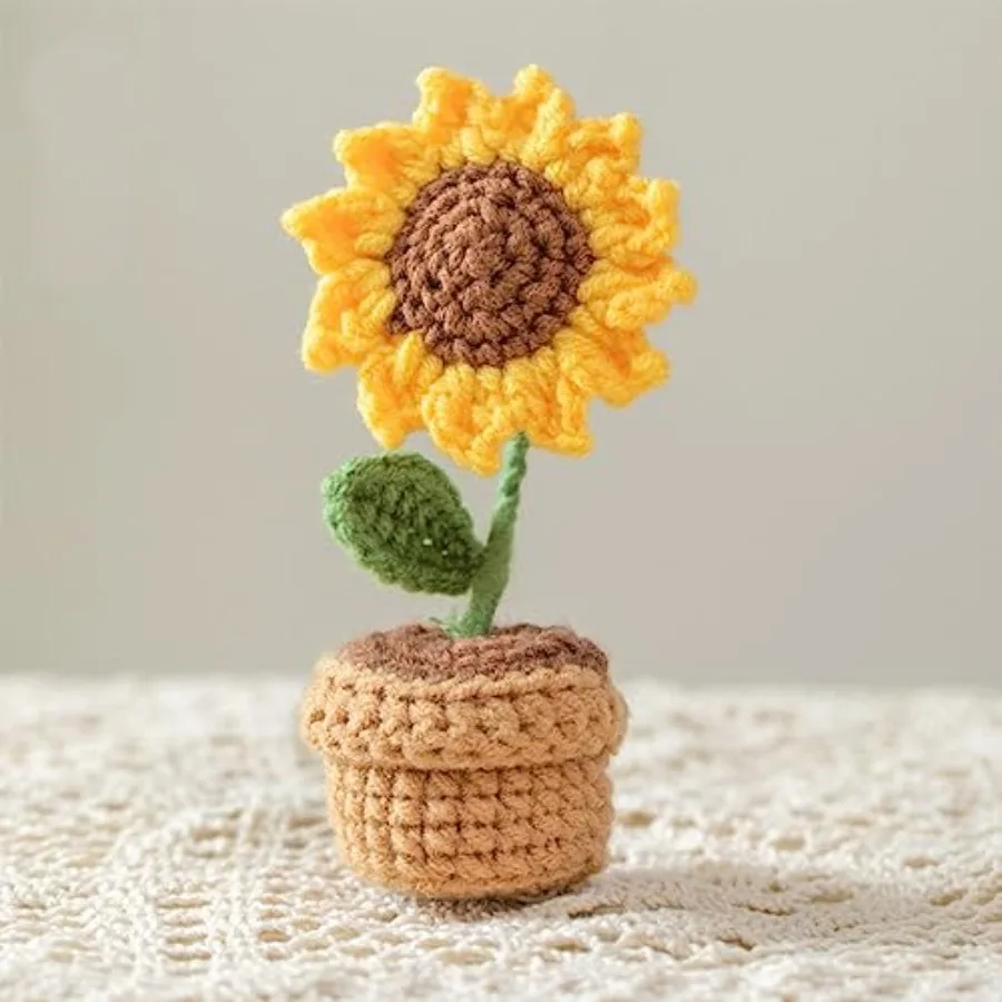 

Crochet FlowersSmall Potted Knitted Desk Decorations Home Decoration Car Dashboard Decorations Crochet Articial Flower Sunflow