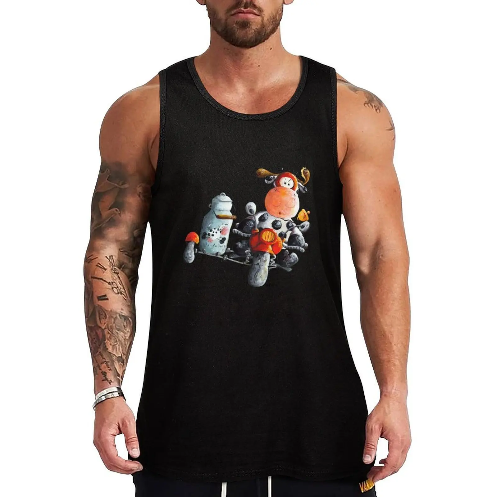 Funny Cow Rides A Red Motorbike Cartoon Tank Top Classic Fit Tank Tops Undershirt Everyday Wear