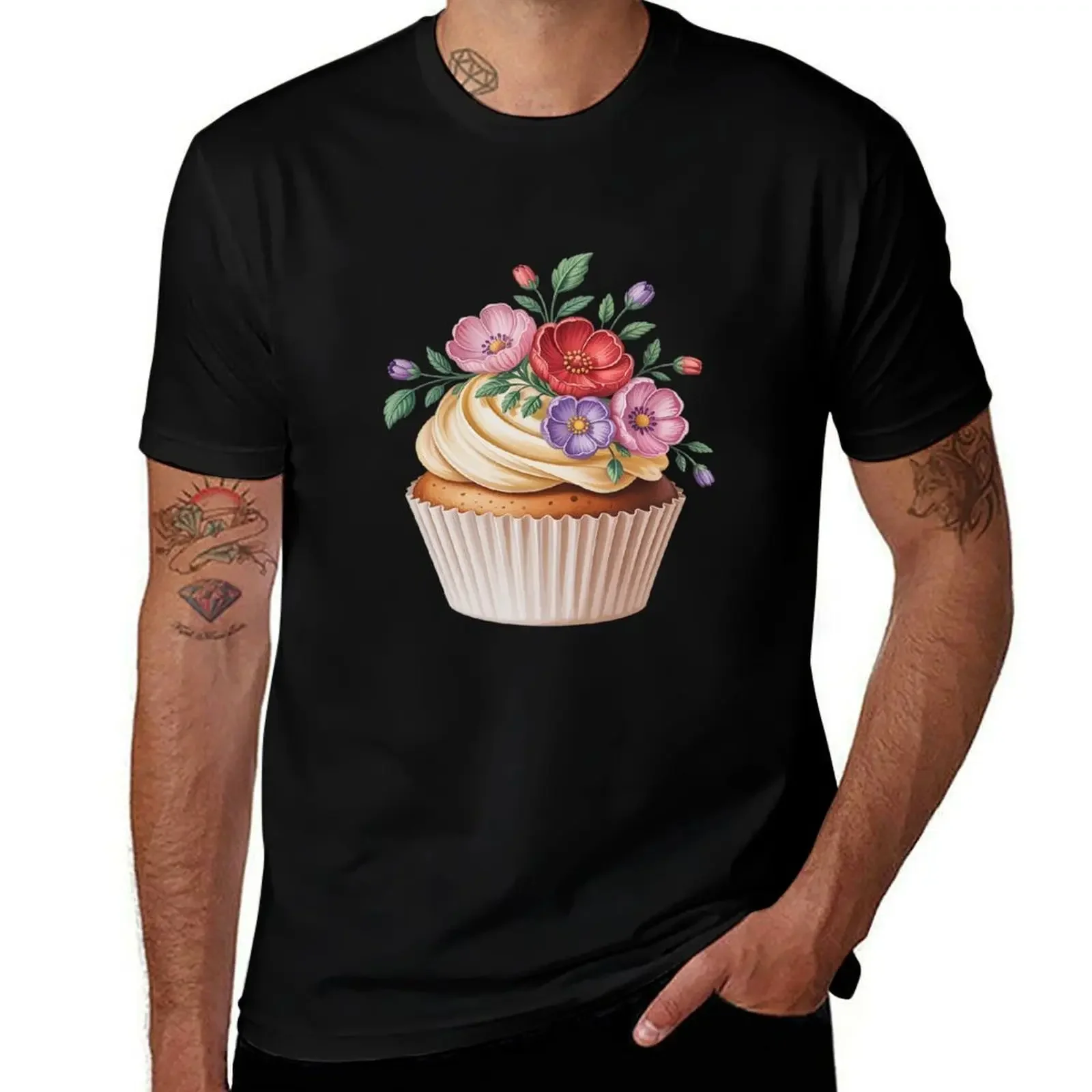 

Delicate Floral Cupcake With Blossoms T-Shirt shirts graphic Man t-shirt t shirts for men cotton