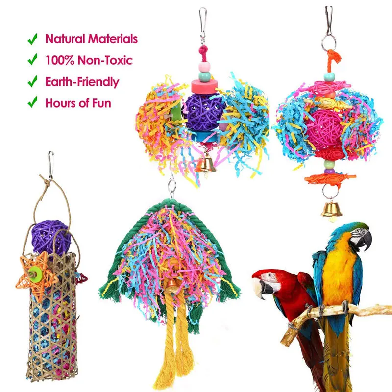 4pcs Bird Toy Combination Set Colorful Paper Vine Playing Ball and Biting Small and Medium sized Parrot Toys