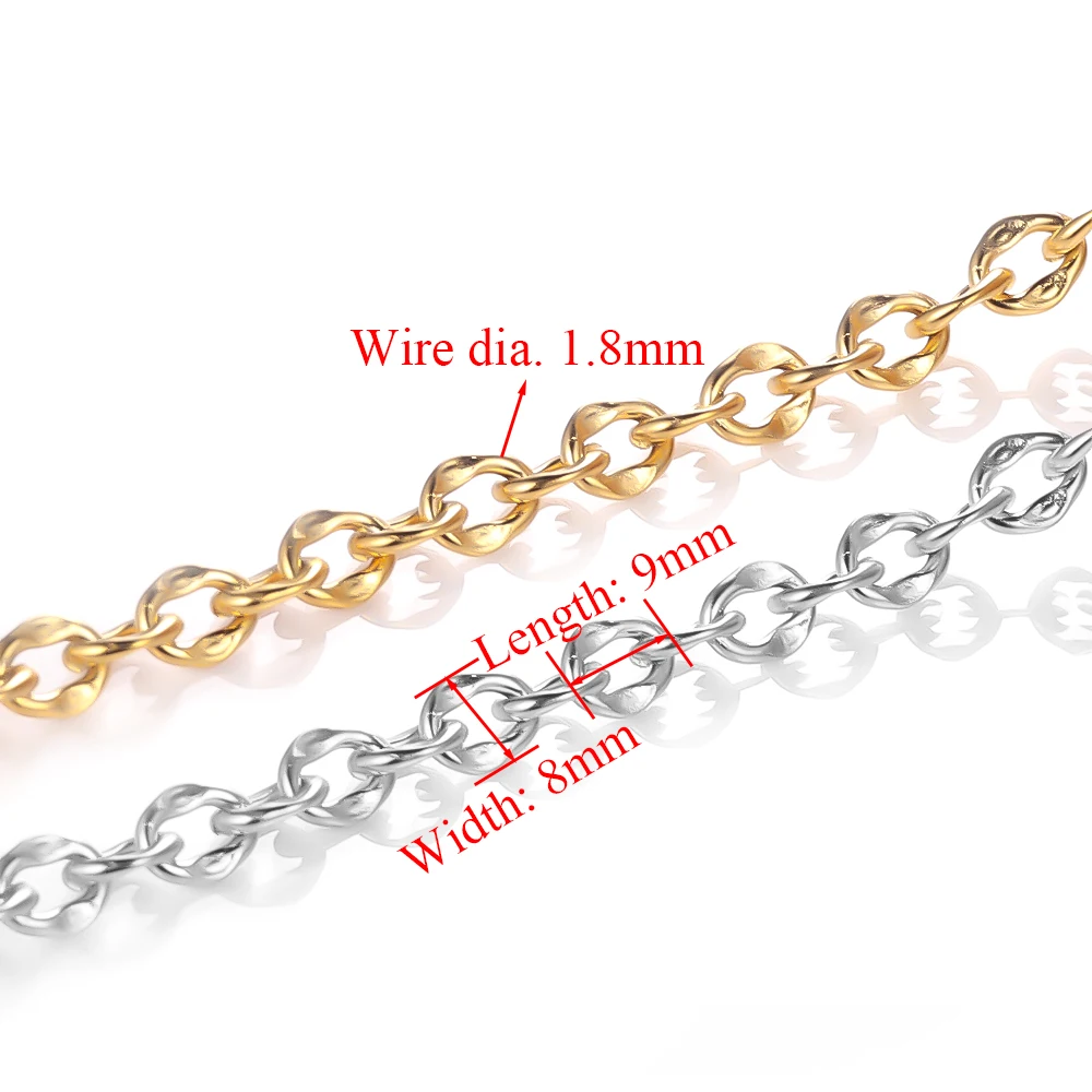 Semitree 1 Meter Stainless Steel Link Flat Chains for DIY Necklace Making Jewelry Findings Wallet Chain Accessories Bulk