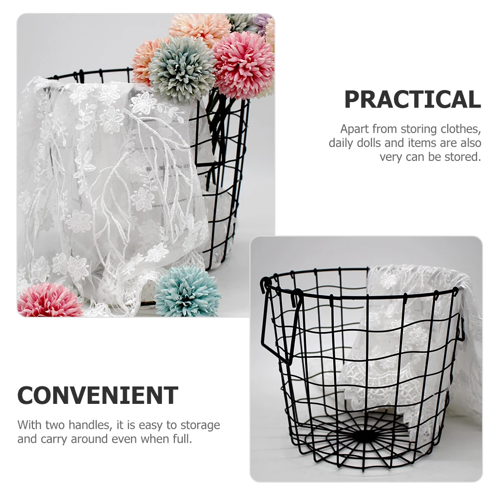 

Round Metal Mesh Storage Basket for Bedroom Laundry and Clothes Organizing Compact Iron Wire Basket with Handles Household