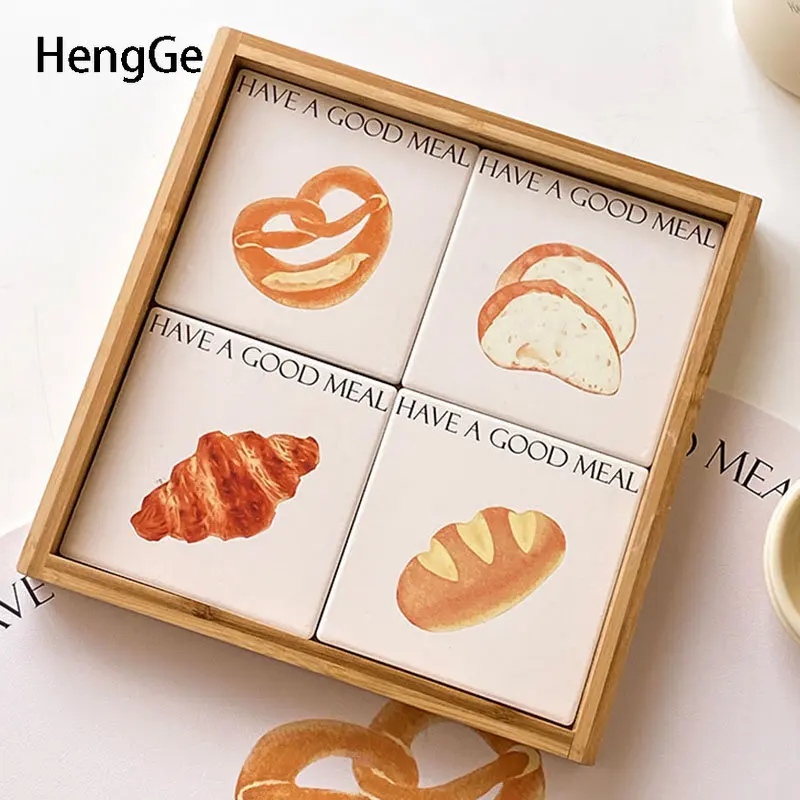 Creative Bread Series Coasters Amusing Square Ceramic Trays Decorative Afternoon Tea Dessert Plate Office Coffee Cup Coaster Set