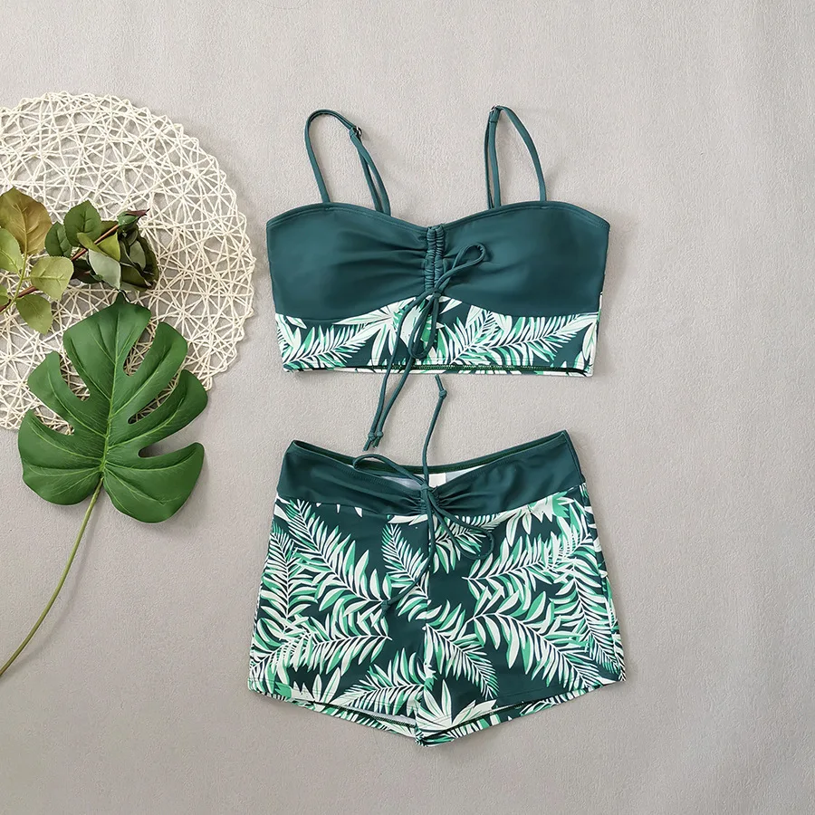 High Waist Bikini Women Vintage Floral Print Pleate Drawstring Push Up Patchwork Swimsuit 2026 Large Size Bathing Suit Swimwear