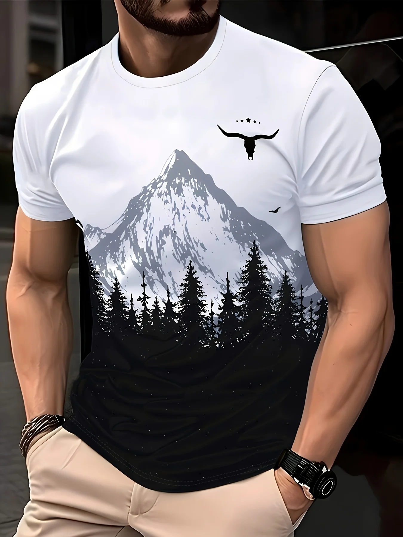 Unisex Retro Streetwear Loose Baggy Fit 3D Vivid Nature Scene Full Sublimation Graphic Print Short Sleeve Tee