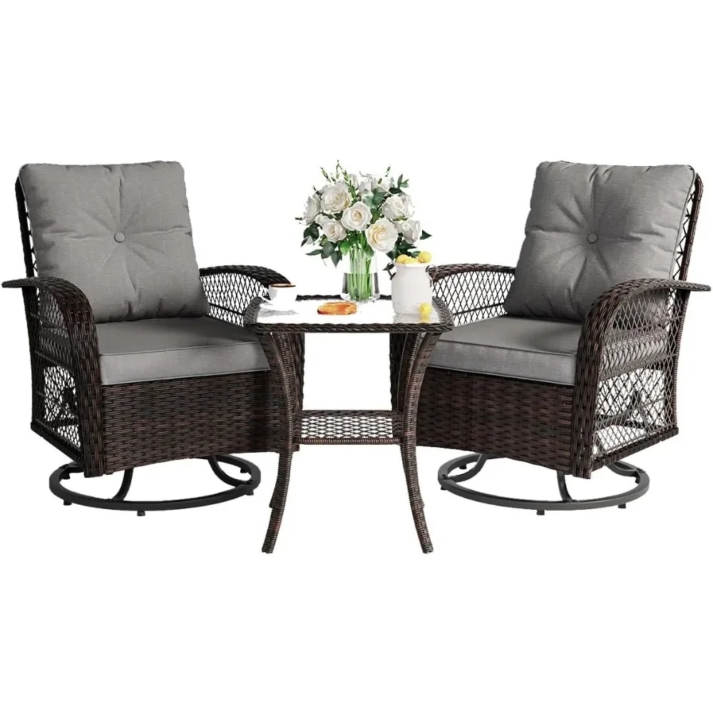 

Patio Furniture Set, Outdoor Swivel Glider Rocker, Wicker Patio Bistro Set with Rocking Chair