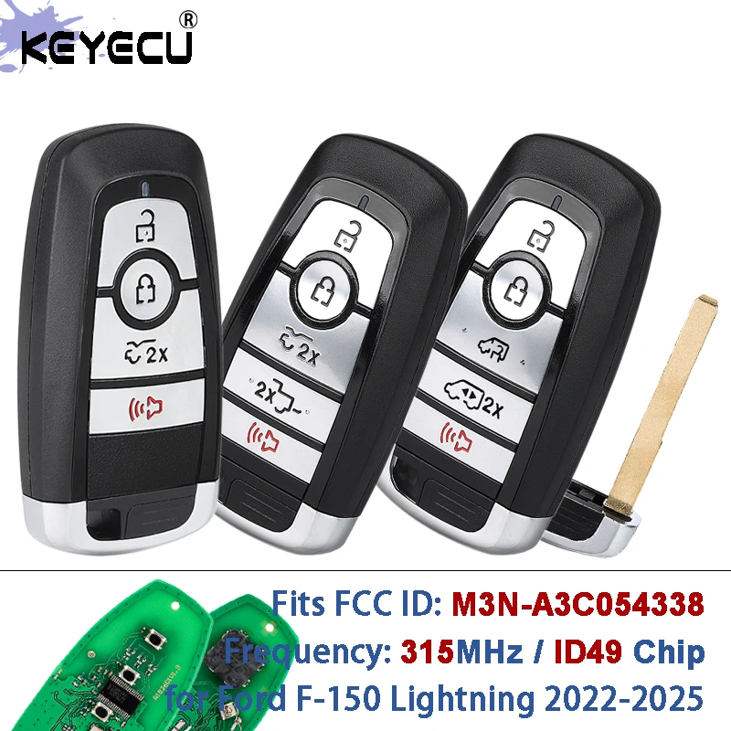 KEYECU M3N-A3C054338 315MHz ID49 Chip Keyless-Go Smart Remote Key Fob for Ford F-150 Lightning Transit 2020 2021 2022 2023 2024