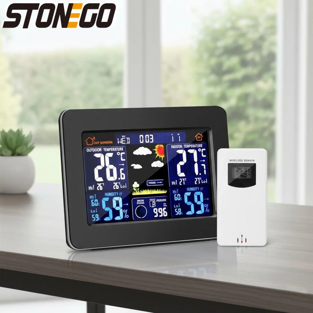 

Wireless Weather Station Digital Color Display Forecast Clock Outdoor Sensor Indoor Outdoor Thermometer