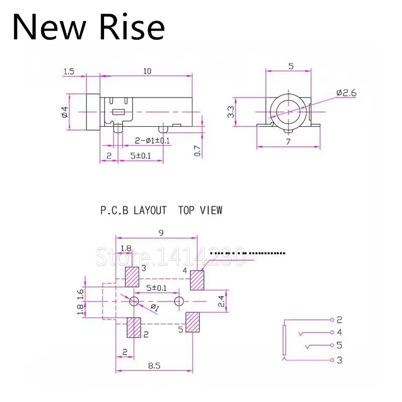 10Pcs 2.5mm Headphone Socket PJ234 SMT 4PIN PJ-234 4P 2.5 Audio Female Socket