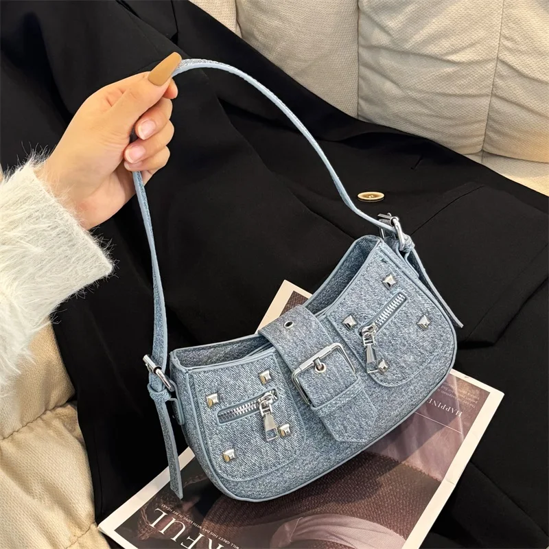

Small Design Jeans Bag Women's New Underarm Shoulder Bag Vintage Leather Semicircle Saddle Crossbody Bag Designer Handbag Purse
