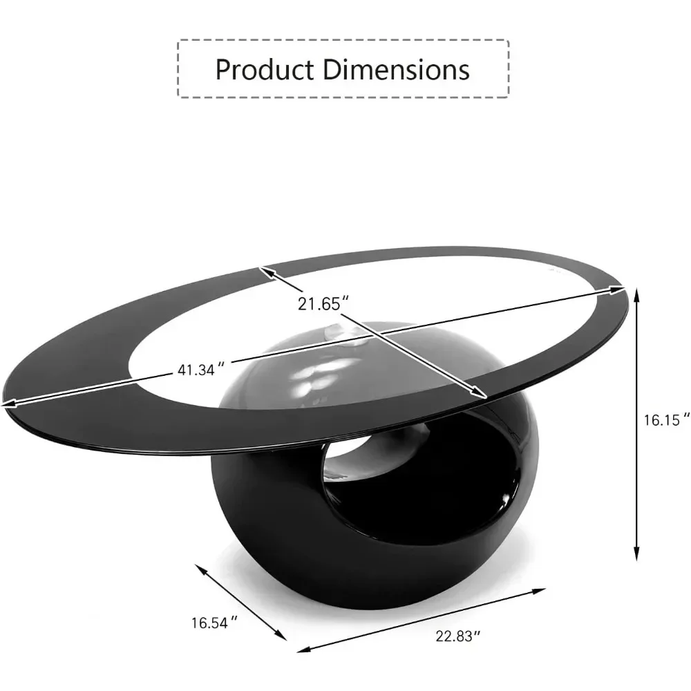 Coffee Table, Tempered Glass Top High Gloss Hollow Storage Shelf, Coffee Table