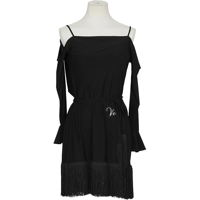 Vennystyle Latin Dance Dress for Women, Fashionable Sleeveless Fringe Long Sleeve Bodysuit, Professional Standard Training Wear