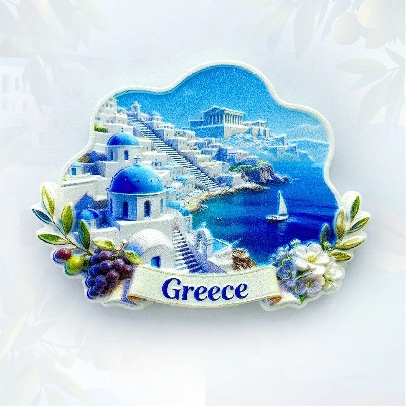 

Santorini Greece Fridge Magnet - Iconic 3D White & Blue Souvenir Unique Aegean Island Gift for Travel & Mediterranean Home Decor