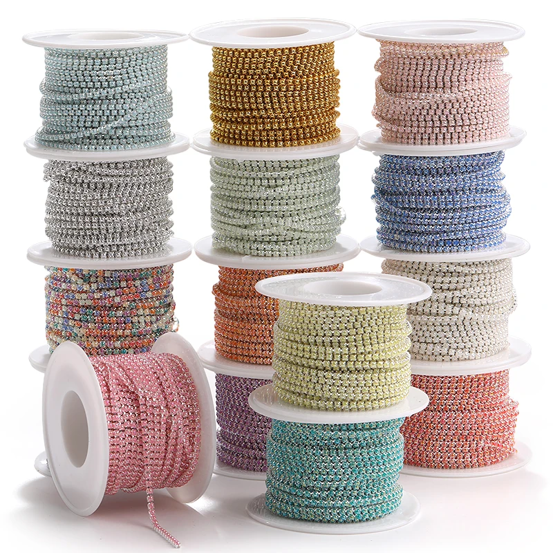 

10 Yards 2mm Sparkling Pearl Rhinestone Cup Chain Decorative Glass Crystal Chain DIY Sewing Craft Clothing