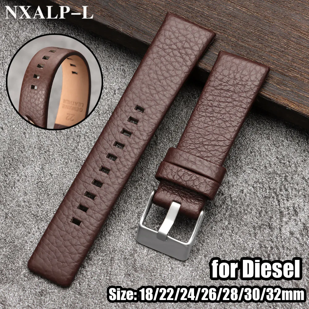Cow Leather Watch Strap for Diesel Dz4323 DZ1657 4318 DZ7312 DZ7257 Watchband 18/22/24/26/27/28/30/32mm Litchi Pattern Bracelet