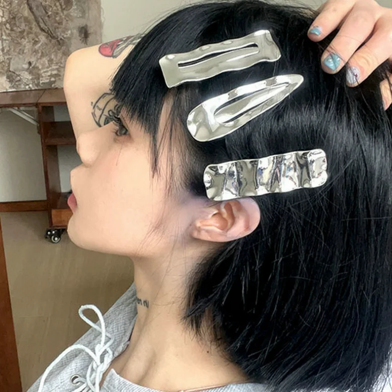 New Silver Metal Wave Hairpin Women's Summer Side Broken Hair Clip High Grade Duck Mouth Hair Bangs Headwear Hair Accessories