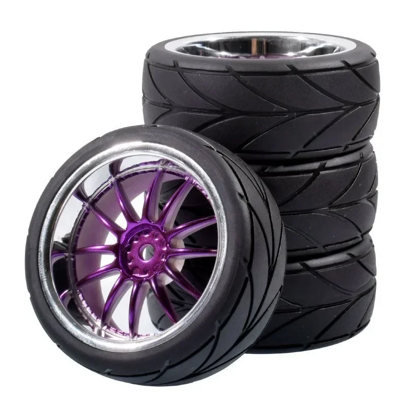 4pcs 65mm Rubber Tire Wheel Tyre 12mm Hex for Tamiya TT01 TT01E TT02 TT02B TA06 XV01 XV02 PTG-2 1/10 RC Racing Car Upgrade Parts