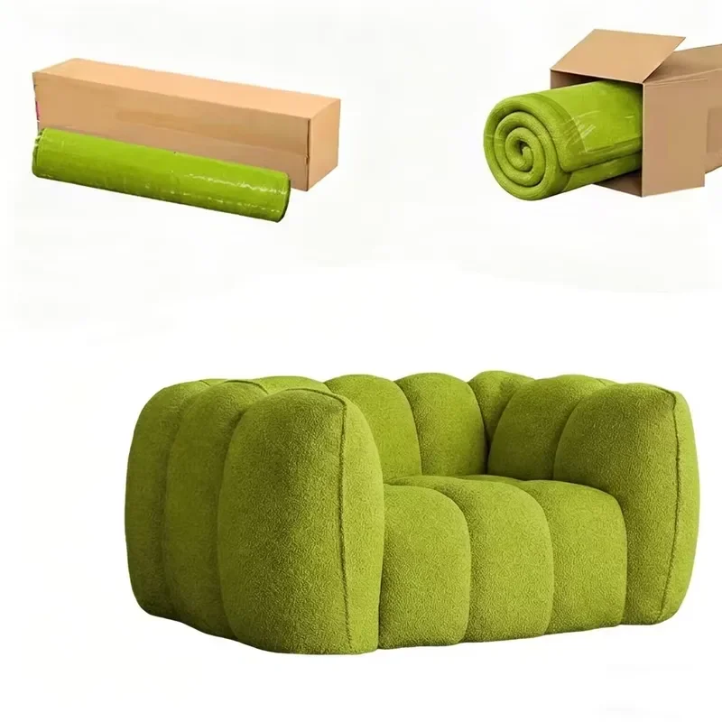Vacuum Compression Pack Single Cloud Sofa Ultra Soft Boucle Fluffy Sofa Easy Assemble Space Saving Compressed Home Sofa Chair