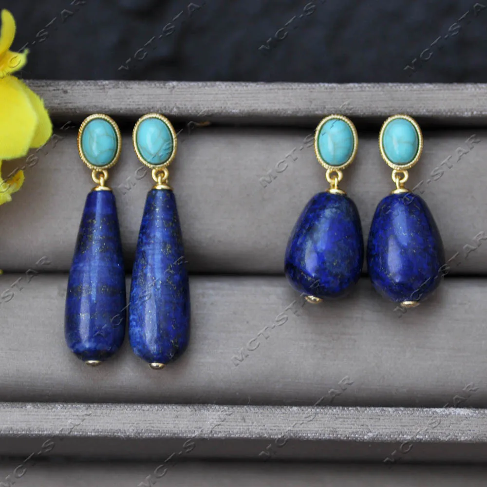 

Z14624 Natural 30mm Blue Teardrop Lapis Lazuli Turquoise Dangle Earring