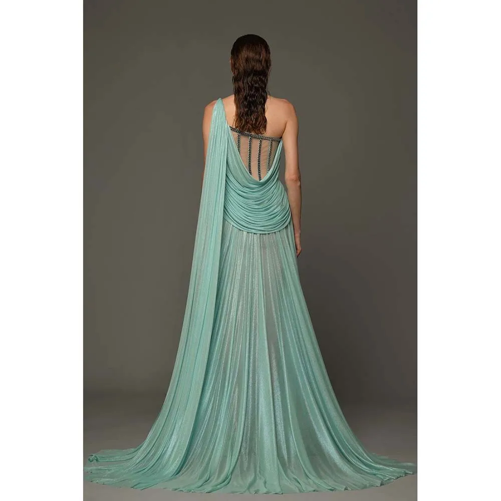 Formal Green Evening Party Dresses Sleeveless Strapless A-line Floor Length Simple Sexy Backless Women Banquet Prom Gowns