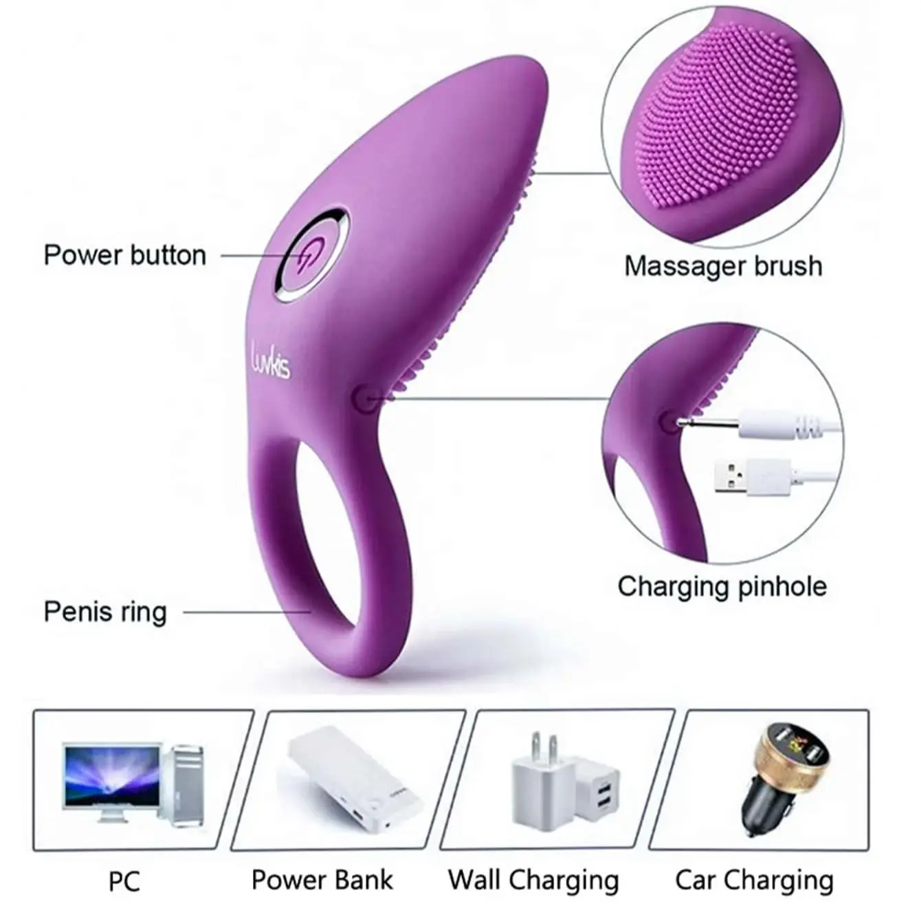 Rechargeable Vibrating Lock Ring for Couples Sex Toy Clitoris Stimulator Orgasm Vibrator Male Penis Massage Vibration Delay Ring